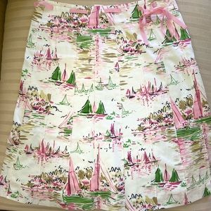J Crew pink and green sailboat skirt. Size 2 100% cotton.